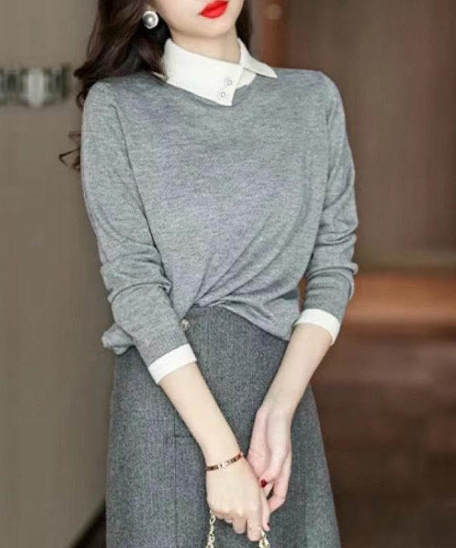ニットセーター 襟付き ボタン リブニット 韓国ファッション - flatoo style（フラトゥースタイル）