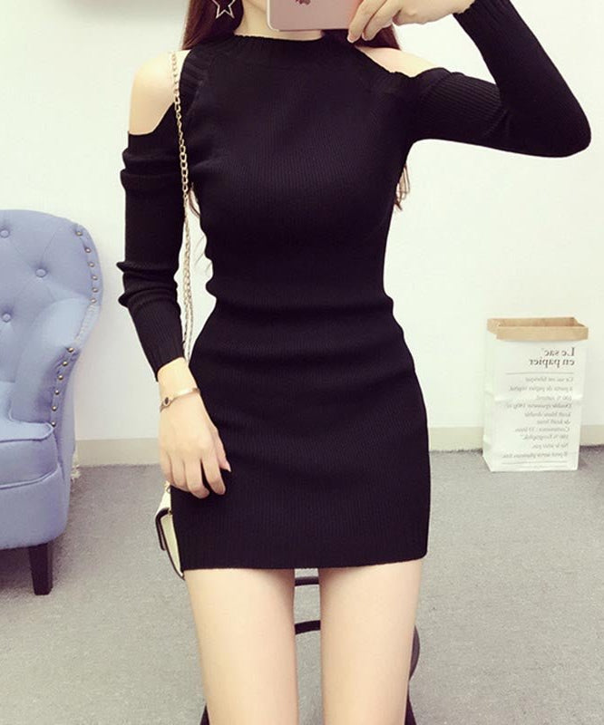 ショルダーレス ニットワンピース ロングセーター 韓国ファッション - flatoo style（フラトゥースタイル）